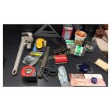 Pipe Wrench, Assorted Tools and Hardware