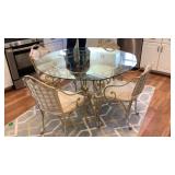 Iron Dinette With Glass Top, Four Captain Chairs