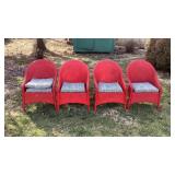 (4) Red Wicker chairs