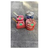 Plastic Gas Cans (2) & Metal gas Can and Kerosene