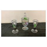 Clear Candle Holders, Carnival Glass Dish