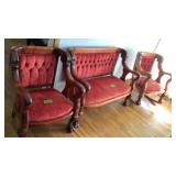 Mahogany 3pc Settee, love Seat, Rocker & Straight Mahogany 3pc Settee, love Seat, Rocker & Straight