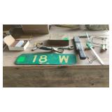 18 W signs Cigar Box, Metal Detector,Saws, etc