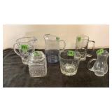 Clear Glass. Candy Jar, pitchers, Mug,