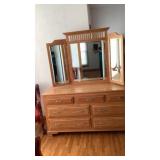 Oak Dresser and Mirror 70" x 22" 34" with Mirror