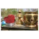 Brass Pot, Amber Oil Lamp, Wicker Heart, Brass Pot, Amber Oil Lamp, Wicker Heart,
