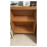 2 shelf cabinet, 2 toasters, tray, baking pan