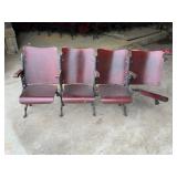 Antique Theatre Chairs, wood w/ ornate iron frame,