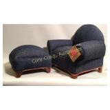 Blue Denham Chair & Foot Stool