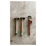 Ball Peen hammer (2) & pipe wrench