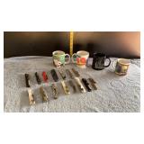Assortment of Cork screws/bottle openers & cups