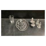 Glass Cups, Plates, Salt and Pepper