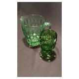 Green Glass Pitcher & Glass