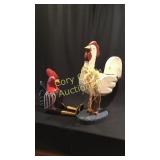 2 Large Wood Roosters
