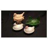 3 Hens on a nest & 1 Bird on a nest