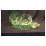 5 pcs. Green Depression glass