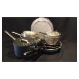 Misc kitchen pans and strainers