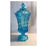 Tall Blue Coin Glass, with Lid