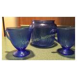 Blue Depression Sugar & Creamer, Cracker Jar w/