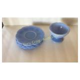 Light Blue Depression 4 Saucers & 1 Dessert Cup