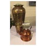 Large Brass Vase and Copper Kettle