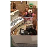 Box of misc. office supplies & label maker