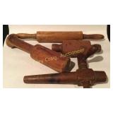 2 Old Rolling Pins, Wooden Bunge, Pestle