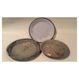 3 Granite Ware Pie Pans, Chips on large pan