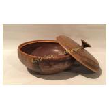 Signed Fired Pottery Bowl W/ Lid