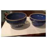 2 Small Blue Crock Bowls