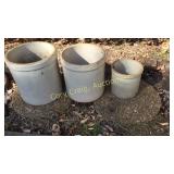 3 Stone Crocks w/cracks