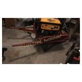 Red wooden wheelbarrow. Does NOT include item in