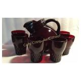 Red Pitcher and 6 Juice Glasses