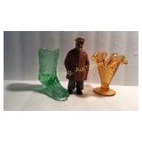 Amber Vase, Green Shoe and Wooden Man