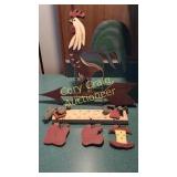 Wooden Rooster and Wall Plaque