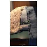 2 Blue Blankets, Dresser Runner and 2 Pillow Shams