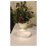 Christmas Milk Glass Vase and Oval Candy Dish