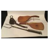 2 Wooden Spatulas, Metal Meat Fork, Candle Snuffer