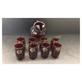 Ruby Red  Anchor-glass Juice Pitcher-and Eight