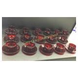 Sets of Sixteen Ruby Red Cups and Saucers