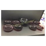 Ruby Red Large Salad Bowl and Eight Salad bowls
