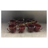 Set of Six Ruby Red Creamer and Sugars one has a