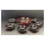 Ruby Red glass Berry bowl and Six berry bowls