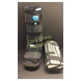 Shower bench, walking boot and knee brace