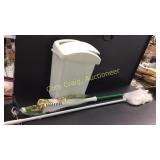 Trash can, Libman twist mop, Feather duster