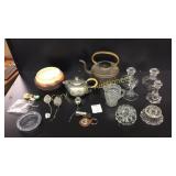 Clear Glass Candle Holders, Copper Pot, Misc