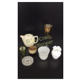 Milk Glass, Porcelain Pitcher, Candle Holder