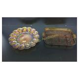 Carnival Glass Egg plate, Amber Yellow Divided