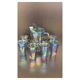 Carnival Glass 
Pitcher and 6 Cups