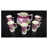 Hand Painted Pitcher and 5 Cups